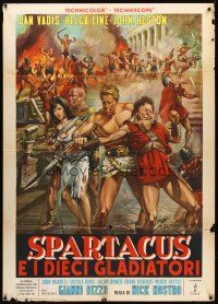 6h450 SPARTACUS & THE TEN GLADIATORS Italian 1p '64 art of Dan Vadis & his men attacking by Mos!