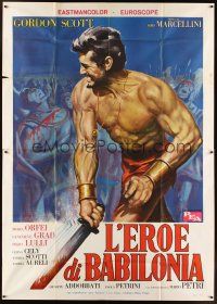 6h039 BEAST OF BABYLON AGAINST THE SON OF HERCULES Italian 2p '63 art of strongman Gordon Scott!