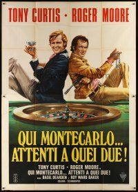 6h085 MISSION MONTE CARLO Italian 2p '74 best art of Roger Moore & Tony Curtis by roulette wheel!