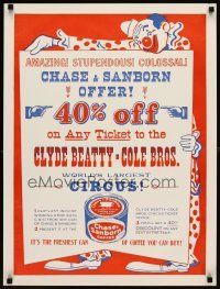 6j209 CLYDE BEATTY - COLE BROS CIRCUS circus poster '70s Chase & Sanborn coffee tie-in!