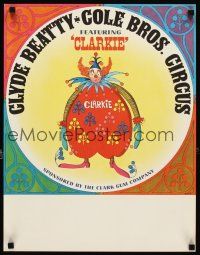 6j208 CLYDE BEATTY - COLE BROS CIRCUS circus poster '60s featuring Clarkie the clown by North!