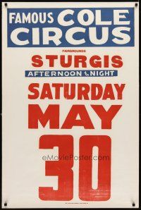 6j213 FAMOUS COLE CIRCUS circus poster '50s cool date sheet, Sturgis Fairgrounds!