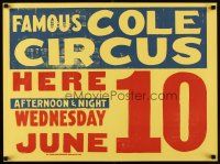 6j214 FAMOUS COLE CIRCUS June 10 horizontal style circus poster '50s cool date sheet!