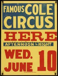 6j215 FAMOUS COLE CIRCUS June 10 vertical style circus poster '50s cool date sheet!
