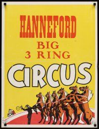 6j224 HANNEFORD CIRCUS circus poster '60s big 3-ring, art of dancing horses!