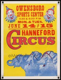 6j229 HANNEFORD CIRCUS circus poster '60s Owensboro, art of elephants & clowns!