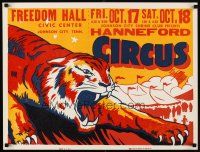 6j233 HANNEFORD CIRCUS Freedom Hall horizontal style circus poster '70s art of snarling tiger!