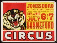 6j231 HANNEFORD CIRCUS circus poster '70s Jonesboro ASU Field House, art of growling tiger!