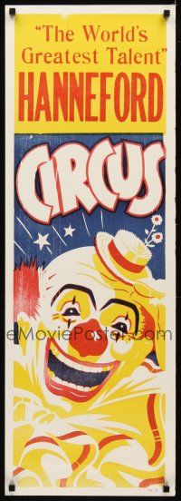 6j216 HANNEFORD CIRCUS 14x42 circus poster '60s greatest circus talent, art of laughing clown!