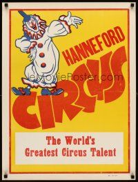 6j228 HANNEFORD CIRCUS verticle style circus poster '60s greatest circus talent, laughing clown!