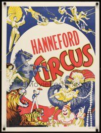 6j237 HANNEFORD CIRCUS vertical style 21x28 circus poster '60s cool artwork of many attractions!
