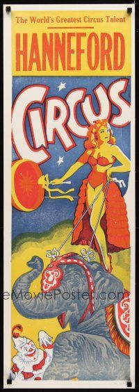 6j217 HANNEFORD CIRCUS 14x42 circus poster '60s greatest circus talent, art of woman on elephant!