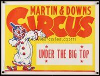 6j239 MARTIN & DOWNS CIRCUS circus poster '70s under the big top, art of full-length laughing clown!
