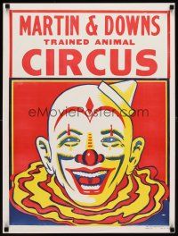 6j240 MARTIN & DOWNS TRAINED ANIMAL CIRCUS circus poster '70s art of giant clown head!