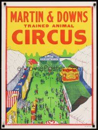 6j241 MARTIN & DOWNS TRAINED ANIMAL CIRCUS circus poster '70s art of midway w/Coca-Cola stand!