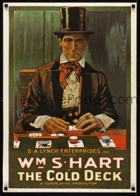 6j709 COLD DECK commercial poster '80s cool artwork of William S Hart gambling at poker!
