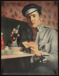 6j415 ELVIS PRESLEY commercial poster '90 great colorized image of The King drinking a Coke!
