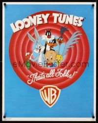 6j751 LOONEY TUNES commercial poster '86 art of Bugs, Porky, Daffy & more, that's all folks!