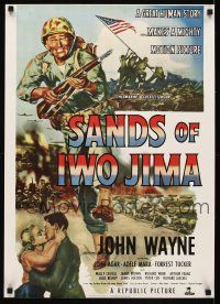 6j766 SANDS OF IWO JIMA commercial poster '76 great artwork of World War II Marine John Wayne!