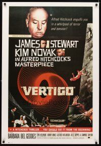 6j781 VERTIGO commercial poster '90s Alfred Hitchcock classic, James Stewart, Novak!