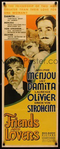 6j790 FRIENDS & LOVERS REPRODUCTION insert '60s Laurence Olivier, Adolphe Menjou, Lily Damita!