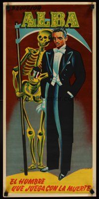 6j196 PROFESOR ALBA Spanish magic poster '59 great artwork of the man who plays with death!