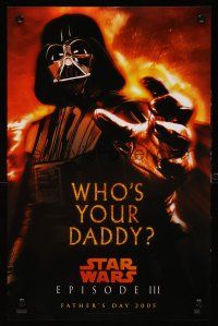 6j661 REVENGE OF THE SITH teaser mini poster '05 Star Wars Episode III, who's your daddy, Vader!