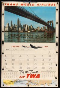 6j079 TRANS WORLD AIRLINES CALENDAR calendar '55 TWA Constellation aircraft & destination images!