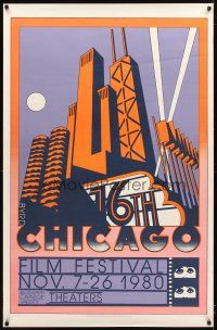 6j470 16TH CHICAGO FILM FESTIVAL film festival poster '80 Byrd art of Sears tower and skyline!