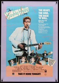 6j507 BUDDY HOLLY STORY video poster R87 image of Gary Busey performing on stage with guitar!