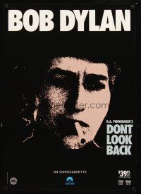 6j517 DON'T LOOK BACK video poster R80s Pennebaker, super c/u of Bob Dylan with cigarette in mouth
