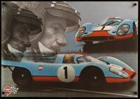 6j321 GULF PORSCHE 917 2-sided 24x33 Swiss advertising poster '70s schematic of Le Mans racer!