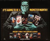 6j532 IT'S GOING TO BE A MONSTER MONTH die-cut video poster '86 art of Frankenstein's monster!