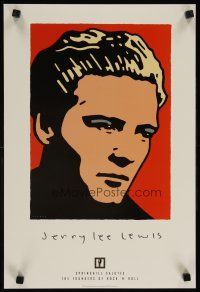 6j278 JERRY LEE LEWIS 2-sided 14x21 music poster '97 Schwab artwork of rock 'n' roll piano player!
