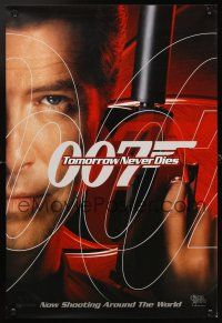 6j681 TOMORROW NEVER DIES teaser mini poster '97 close image of Pierce Brosnan as James Bond 007!