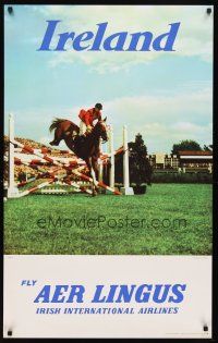 6j169 AER LINGUS IRISH INTERNATIONAL AIRLINES IRELAND Irish travel poster '70s horse jumping!