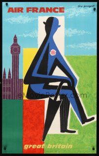 6j152 AIR FRANCE GREAT BRITAIN French travel poster '63 wonderful Guy Georget art!