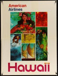 6j111 AMERICAN AIRLINES HAWAII travel poster '80s colorful art of local attractions!