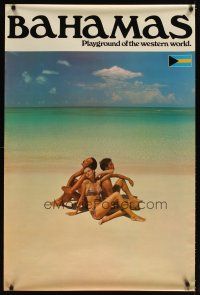 6j119 BAHAMAS PLAYGROUND OF THE WESTERN WORLD travel poster '80s image of three people sunbathing!