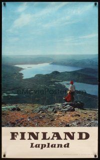 6j146 FINLAND Finnish travel poster '50s cool image of couple overlooking lake, Lapland!