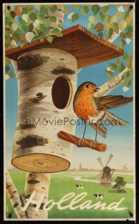 6j134 HOLLAND Dutch travel poster '60s wonderful Van Velsen art of bird & countryside!