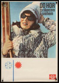 6j129 JEDNOTA Czech travel poster '60s great image of pretty skier!