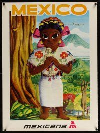6j183 MEXICANA MEXICO Mexican travel poster '80s wonderful different art of girl by Ramon Valdiosera