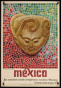 6j184 MEXICO Mexican travel poster '60s cool artwork of an ancient smile!