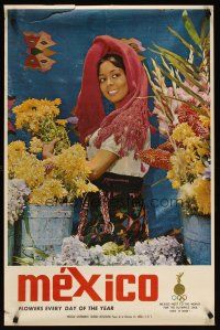 6j185 MEXICO Mexican travel poster '60s image of pretty woman w/flowers!
