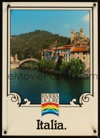 6j176 RIVIERA LIGURE ITALIA Italian travel poster '90s cool image of Genoa & river!