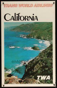 6j086 TRANS WORLD AIRLINES CALIFORNIA travel poster '80s wonderful image of North Coast!