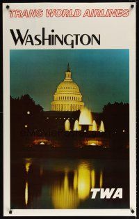 6j089 TRANS WORLD AIRLINES WASHINGTON travel poster '80s great image of Capital Building!