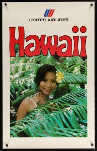 6j093 UNITED AIRLINES HAWAII travel poster '78 cool image of pretty native woman!