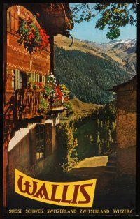 6j192 WALLIS Swiss travel poster '50s image of village & Swiss alpine countryside!